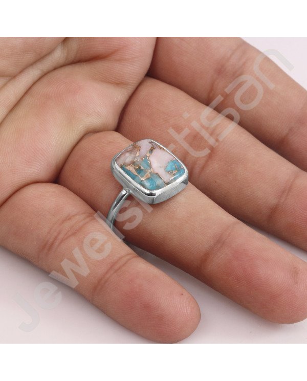Sterling Silver Ring 12x14mm Turquoise Ring Silver Statement Ring Handmade Ring Natural Gemstone Ring