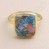 Gold Vermeil 925 Sterling Silver Ring 12x14mm Cushion Turquoise Ring Handmade Silver Statement Ring