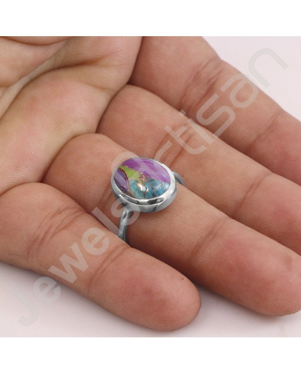 Turquoise Ring Sterling Silver Ring 11x13mm Oval Turquoise Ring Handcrafted Statement Ring Fashionable Silver Ring