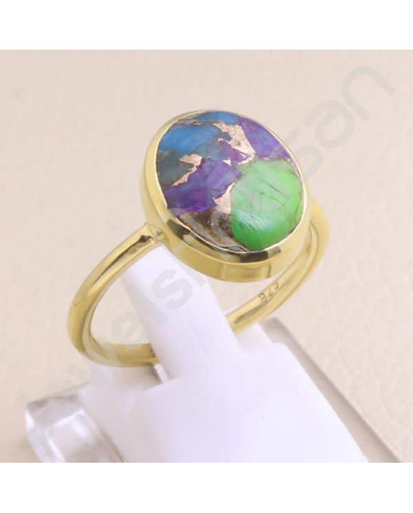 Gold Vermeil Ring 11x13mm Oval Turquoise Ring 925 Solid Silver Ring  Handcrafted Fashionable Ring Silver Statement Gemstone Ring