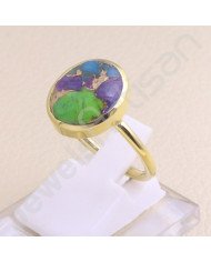 Gold Vermeil Ring 11x13mm Oval Turquoise Ring 925 Solid Silver Ring  Handcrafted Fashionable Ring Silver Statement Gemstone Ring