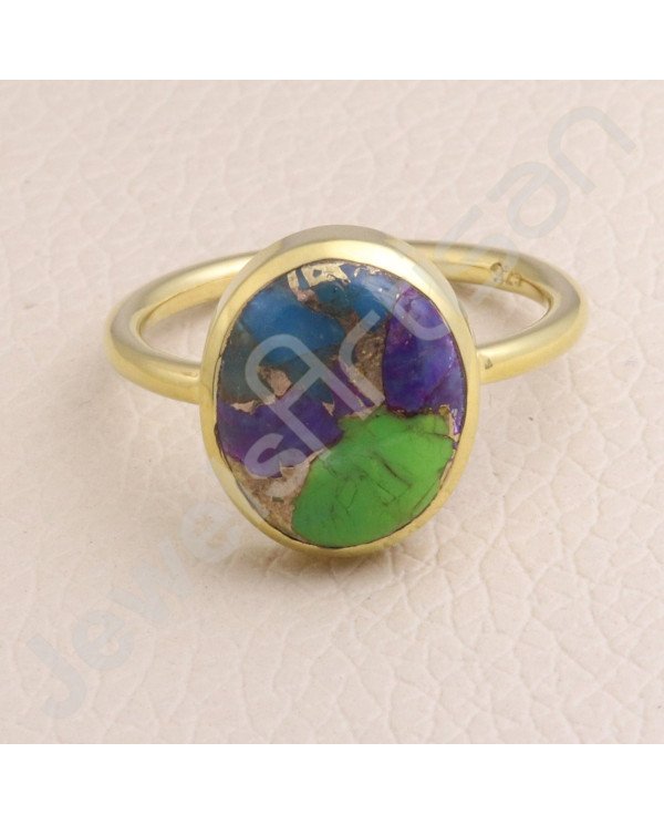 Gold Vermeil Ring 11x13mm Oval Turquoise Ring 925 Solid Silver Ring  Handcrafted Fashionable Ring Silver Statement Gemstone Ring