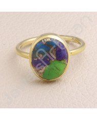 Gold Vermeil Ring 11x13mm Oval Turquoise Ring 925 Solid Silver Ring  Handcrafted Fashionable Ring Silver Statement Gemstone Ring