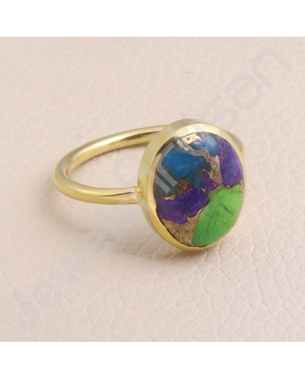 Gold Vermeil Ring 11x13mm Oval Turquoise Ring 925 Solid Silver Ring  Handcrafted Fashionable Ring Silver Statement Gemstone Ring