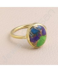 Gold Vermeil Ring 11x13mm Oval Turquoise Ring 925 Solid Silver Ring  Handcrafted Fashionable Ring Silver Statement Gemstone Ring
