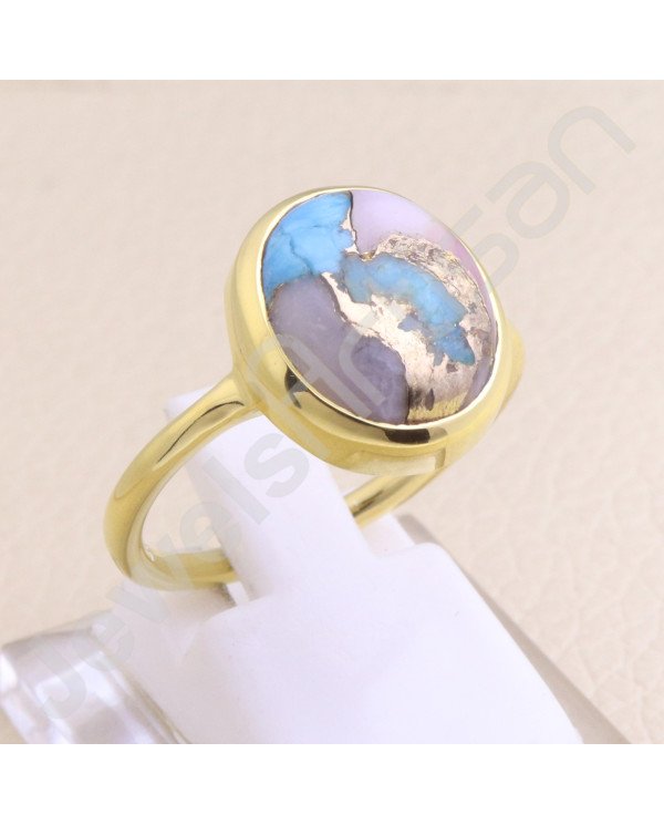 925 Solid Silver Ring Gold Vermeil Ring Silver Statement Ring Turquoise 11x13mm Gemstone Ring 1 Micron Gold Plated Ring