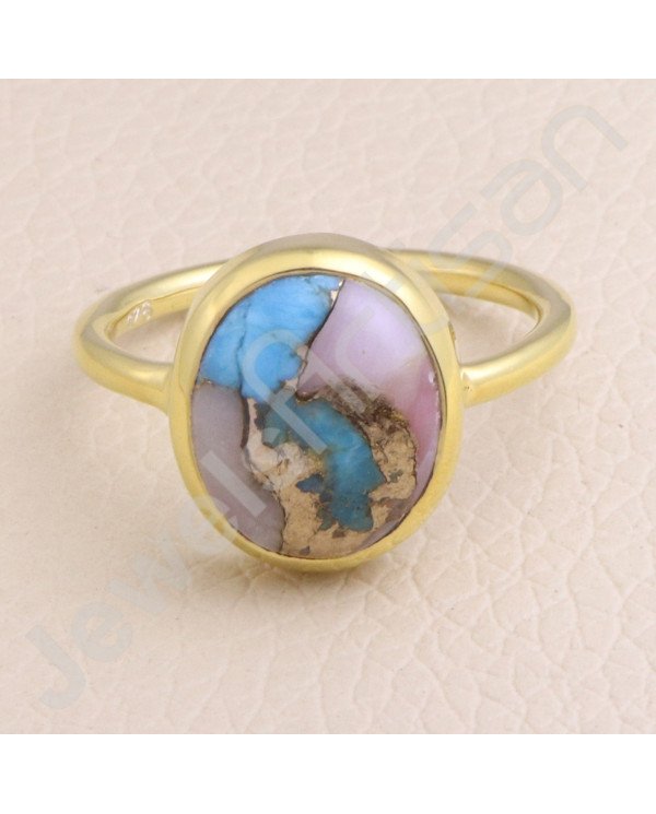 925 Solid Silver Ring Gold Vermeil Ring Silver Statement Ring Turquoise 11x13mm Gemstone Ring 1 Micron Gold Plated Ring