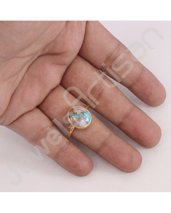 925 Solid Silver Ring Gold Vermeil Ring Silver Statement Ring Turquoise 11x13mm Gemstone Ring 1 Micron Gold Plated Ring