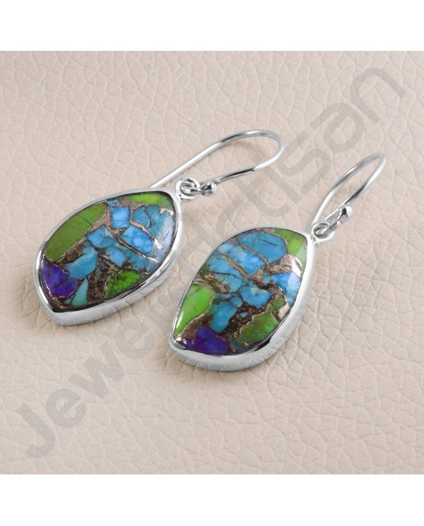 925 Sterling Silver Earring Turquoise Earring Dangle Drop Earring Handmade Earring Fancy Shape Turquoise Gemstone Earring