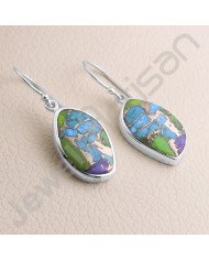 925 Sterling Silver Earring Turquoise Earring Dangle Drop Earring Handmade Earring Fancy Shape Turquoise Gemstone Earring
