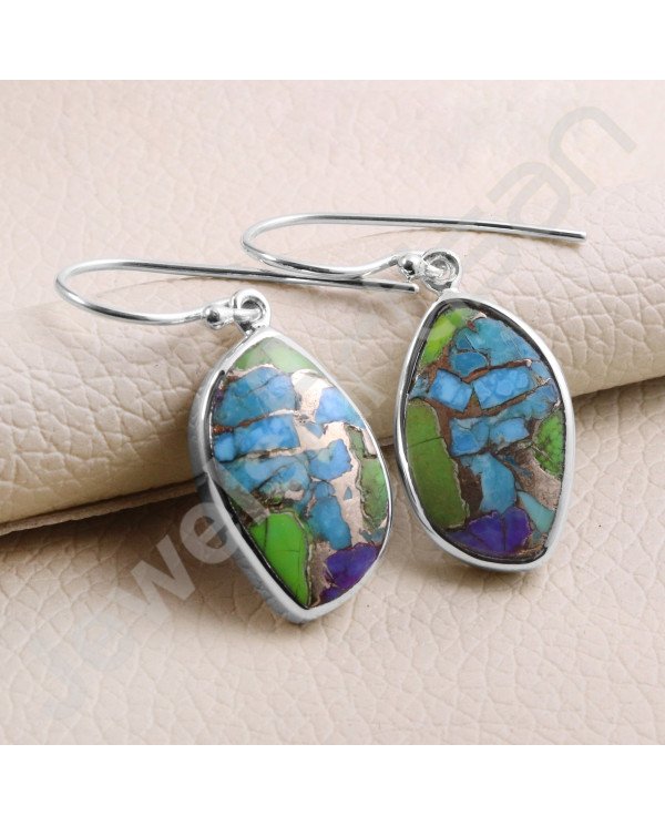 925 Sterling Silver Earring Turquoise Earring Dangle Drop Earring Handmade Earring Fancy Shape Turquoise Gemstone Earring