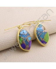 Fancy Shape Turquoise Earring 925 Solid Silver Gold Plated Earring Dangle Drop Earring Handcrafted Gold Vermeil Silver Earrings