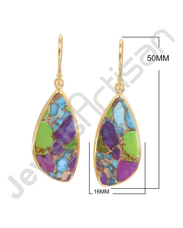 925 Solid Silver Earring Gold Vermeil Earring Fancy Shape Turquoise Earring Dangle Drop Earrings Handcrafted 925 Silver Earring