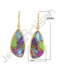 925 Solid Silver Earring Gold Vermeil Earring Fancy Shape Turquoise Earring Dangle Drop Earrings Handcrafted 925 Silver Earring
