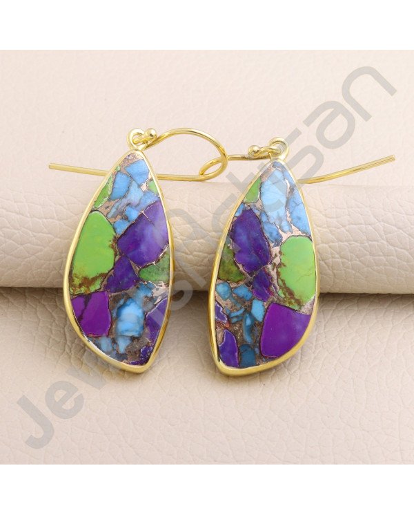 925 Solid Silver Earring Gold Vermeil Earring Fancy Shape Turquoise Earring Dangle Drop Earrings Handcrafted 925 Silver Earring