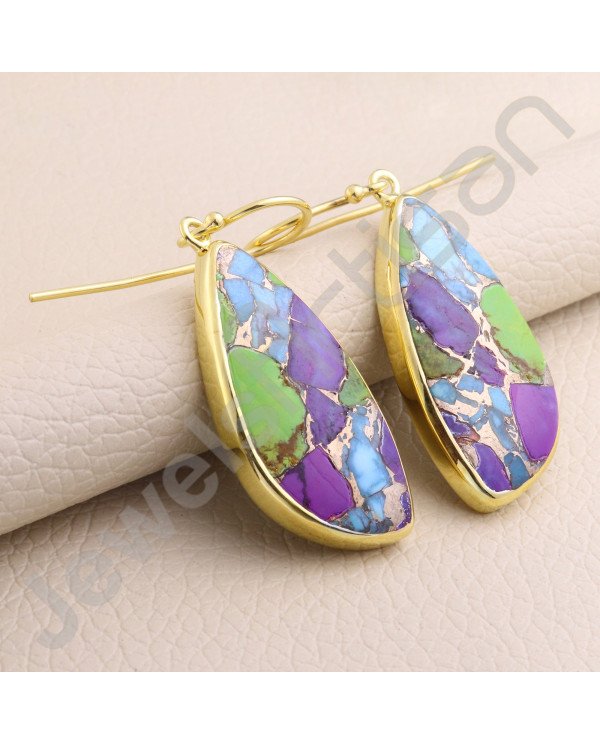 925 Solid Silver Earring Gold Vermeil Earring Fancy Shape Turquoise Earring Dangle Drop Earrings Handcrafted 925 Silver Earring