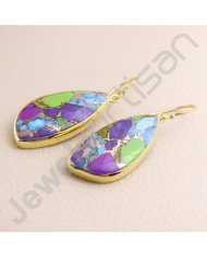 925 Solid Silver Earring Gold Vermeil Earring Fancy Shape Turquoise Earring Dangle Drop Earrings Handcrafted 925 Silver Earring