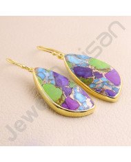 925 Solid Silver Earring Gold Vermeil Earring Fancy Shape Turquoise Earring Dangle Drop Earrings Handcrafted 925 Silver Earring