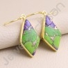Turquoise Earring 925 Solid Silver Earring Fancy Rhombus Designed Gold Plated Earring Dangle Drop Designer Earrings