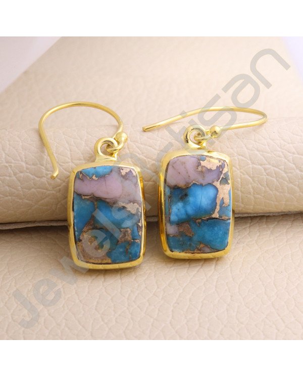 10x15mm Turquoise Earring 1 Micron Gold Plated Earring 925 Solid Silver Earring Gold Vermeil Earring Handcrafted Earring Jewelry
