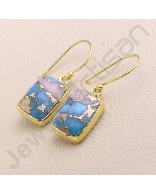 10x15mm Turquoise Earring 1 Micron Gold Plated Earring 925 Solid Silver Earring Gold Vermeil Earring Handcrafted Earring Jewelry