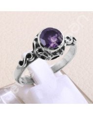 925 Sterling Silver Ring Natural Amethyst Ring 7x7mm Amethyst Solitaire Silver Ring Handcrafted Silver Ring