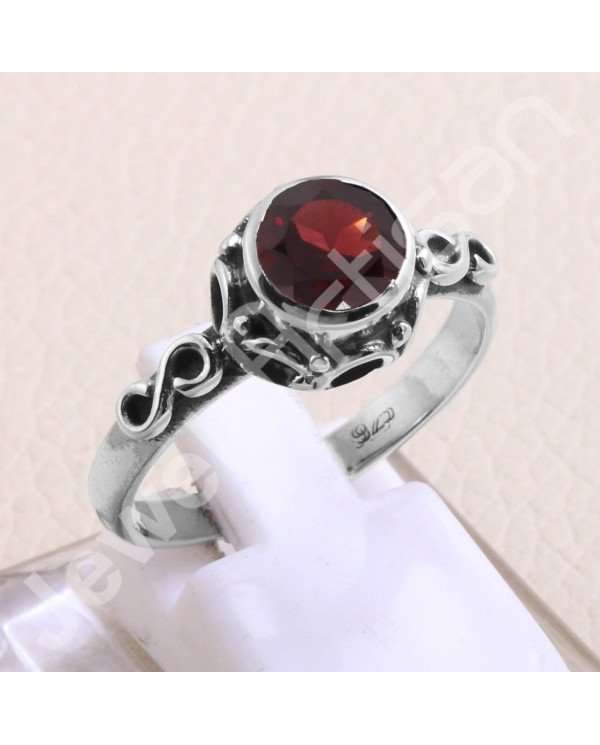 Garnet Ring 925 Sterling Silver Ring Handcrafted Silver Ring Garnet Round 7x7mm Solitaire Gemstone Ring