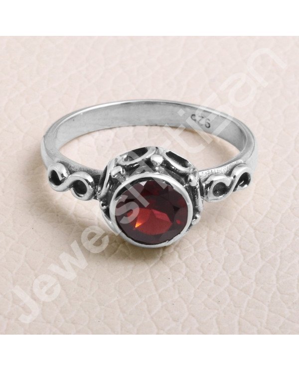 Garnet Ring 925 Sterling Silver Ring Handcrafted Silver Ring Garnet Round 7x7mm Solitaire Gemstone Ring