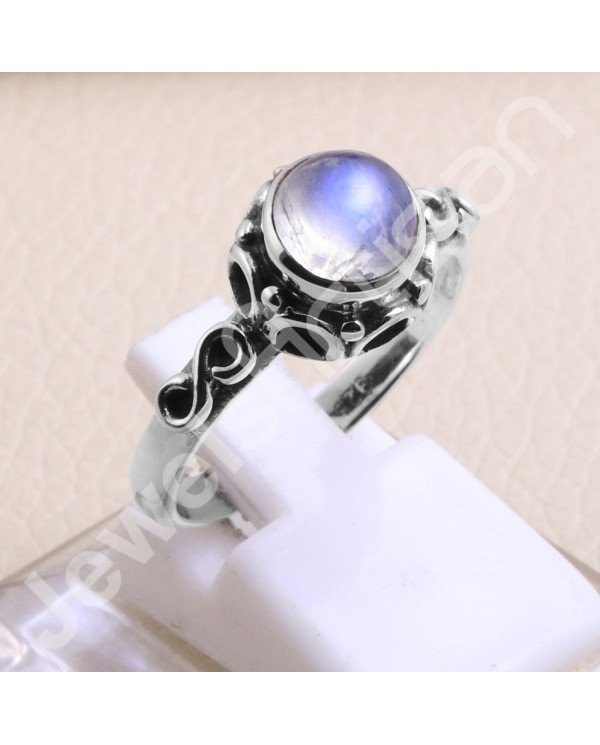 925 Sterling Silver Ring Rainbow Moonstone Ring Handcrafted Silver Ring 7x7mm Round Rainbow Moonstone Solitaire Silver Ring
