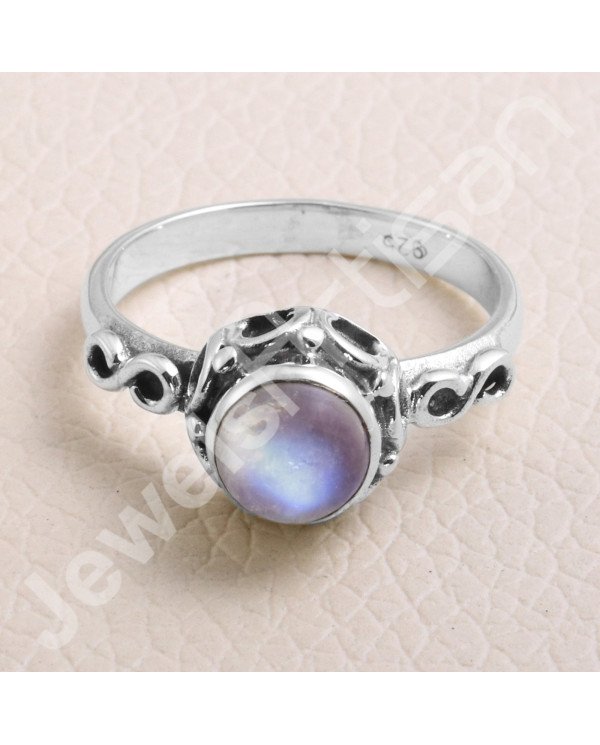925 Sterling Silver Ring Rainbow Moonstone Ring Handcrafted Silver Ring 7x7mm Round Rainbow Moonstone Solitaire Silver Ring