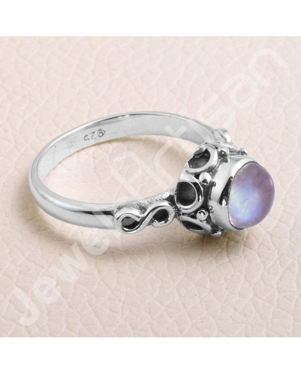 925 Sterling Silver Ring Rainbow Moonstone Ring Handcrafted Silver Ring 7x7mm Round Rainbow Moonstone Solitaire Silver Ring