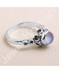 925 Sterling Silver Ring Rainbow Moonstone Ring Handcrafted Silver Ring 7x7mm Round Rainbow Moonstone Solitaire Silver Ring