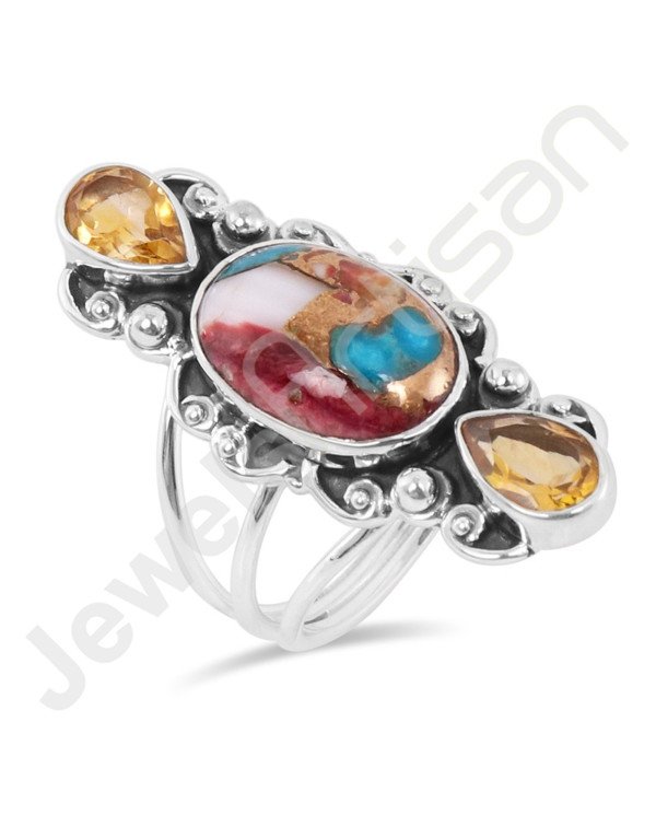Kingman Turquoise Ring Citrine Ring 925 Sterling Silver Ring Oval 10x15mm Turquoise Gemstone Handcrafted Cocktail Silver Ring