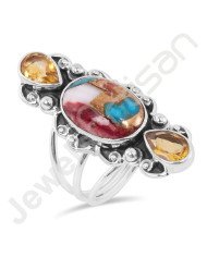 Kingman Turquoise Ring Citrine Ring 925 Sterling Silver Ring Oval 10x15mm Turquoise Gemstone Handcrafted Cocktail Silver Ring