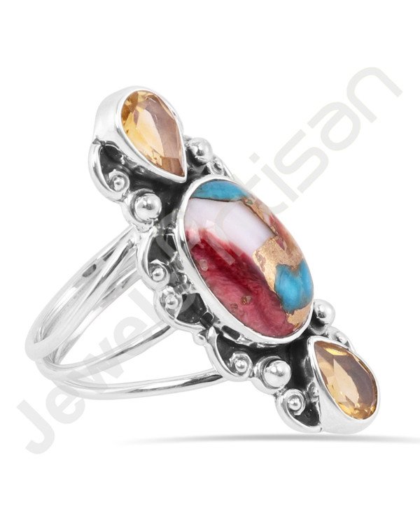 Kingman Turquoise Ring Citrine Ring 925 Sterling Silver Ring Oval 10x15mm Turquoise Gemstone Handcrafted Cocktail Silver Ring