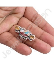 Kingman Turquoise Ring Citrine Ring 925 Sterling Silver Ring Oval 10x15mm Turquoise Gemstone Handcrafted Cocktail Silver Ring