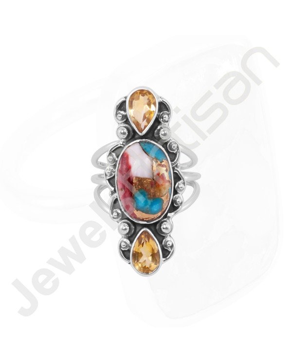 Kingman Turquoise Ring Citrine Ring 925 Sterling Silver Ring Oval 10x15mm Turquoise Gemstone Handcrafted Cocktail Silver Ring