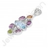Sky Blue Topaz Pendant Citrine Pendant 925 Sterling Silver Pendant Multi Gemstone 8x16mm Blue Topaz Handcrafted Silver Pendant