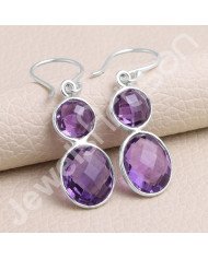 Amethyst Earring 925 Sterling Silver Earring Handcrafted Earring Oval Purple Amethyst 10x12mm Gemstone Bezel Set Earring
