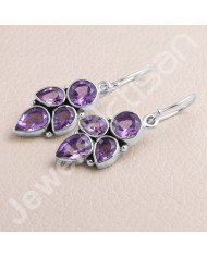 925 Sterling Silver Earring Amethyst Earring Handcrafted Earring 7x7mm Round Amethyst Designer Dangle Drop Earring For Women's