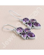 925 Sterling Silver Earring Amethyst Earring Handcrafted Earring 7x7mm Round Amethyst Designer Dangle Drop Earring For Women's