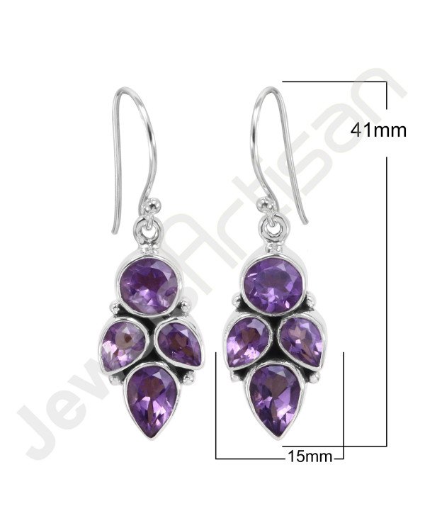 925 Sterling Silver Earring Amethyst Earring Handcrafted Earring 7x7mm Round Amethyst Designer Dangle Drop Earring For Women's