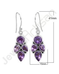 925 Sterling Silver Earring Amethyst Earring Handcrafted Earring 7x7mm Round Amethyst Designer Dangle Drop Earring For Women's