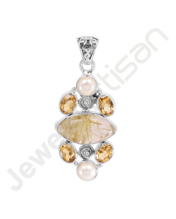 Rutilated Quartz Pendant Citrine Pendant 925 Sterling Silver Pendant Marquis Cut 8x16mm Rutilated Quartz Handcrafted Pendant