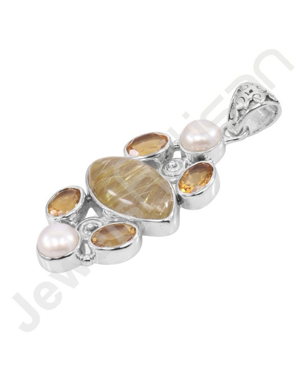 Rutilated Quartz Pendant Citrine Pendant 925 Sterling Silver Pendant Marquis Cut 8x16mm Rutilated Quartz Handcrafted Pendant