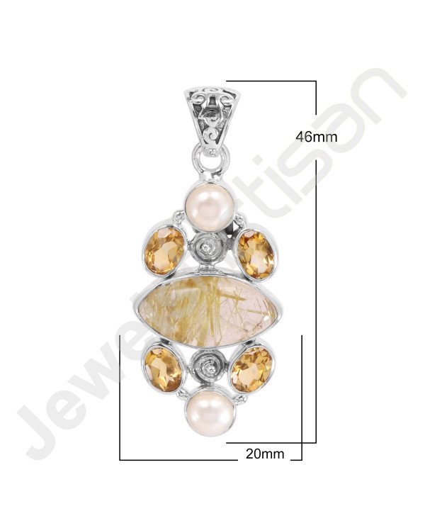 Rutilated Quartz Pendant Citrine Pendant 925 Sterling Silver Pendant Marquis Cut 8x16mm Rutilated Quartz Handcrafted Pendant
