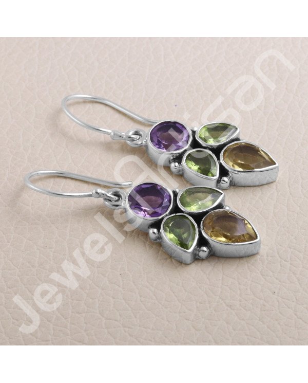 Amethyst Earring Citrine Earring 925 Sterling Silver Earring 7x7mm Round Amethyst Handcrafted Dangle Drop Earring