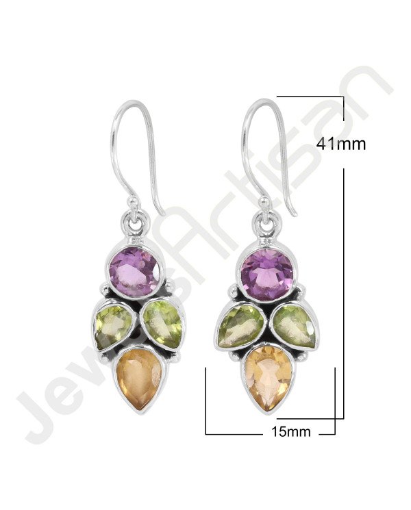 Amethyst Earring Citrine Earring 925 Sterling Silver Earring 7x7mm Round Amethyst Handcrafted Dangle Drop Earring