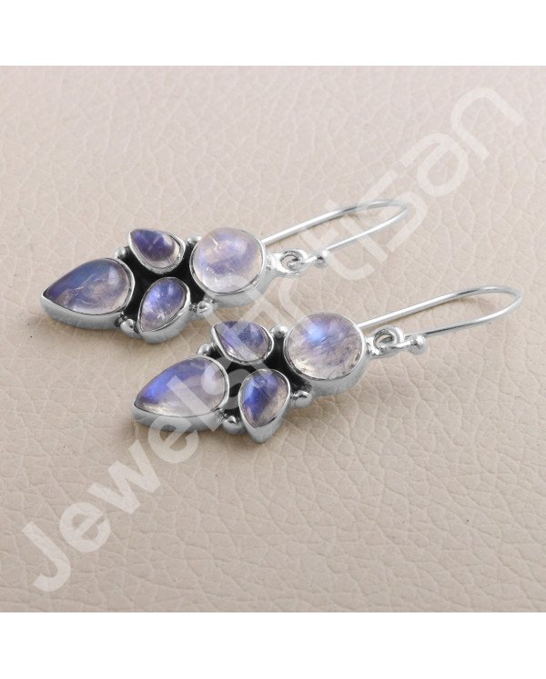 Rainbow Moonstone Earring 925 Sterling Silver Earring Ear Wired Earring 6x9mm Round Rainbow Moonstone Dangle Drop Earring