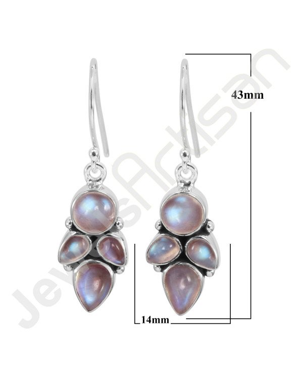Rainbow Moonstone Earring 925 Sterling Silver Earring Ear Wired Earring 6x9mm Round Rainbow Moonstone Dangle Drop Earring